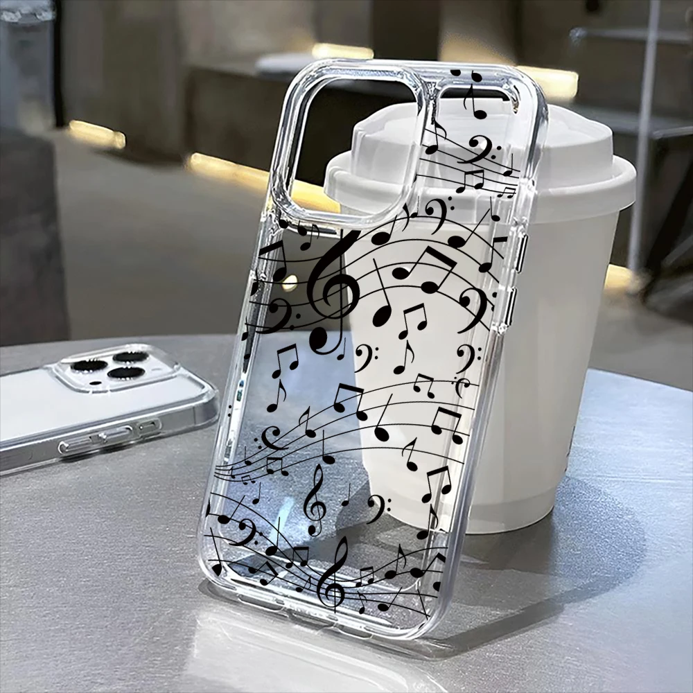 Funda transparente con notas musicales para iPhone 16 Pro Max, 16 Pro, 16 Plus, 16, 15 Pro Max, 15 Pro, 15, 13, 13 Pro, 14, 12, 11 Pro Max, Plus
