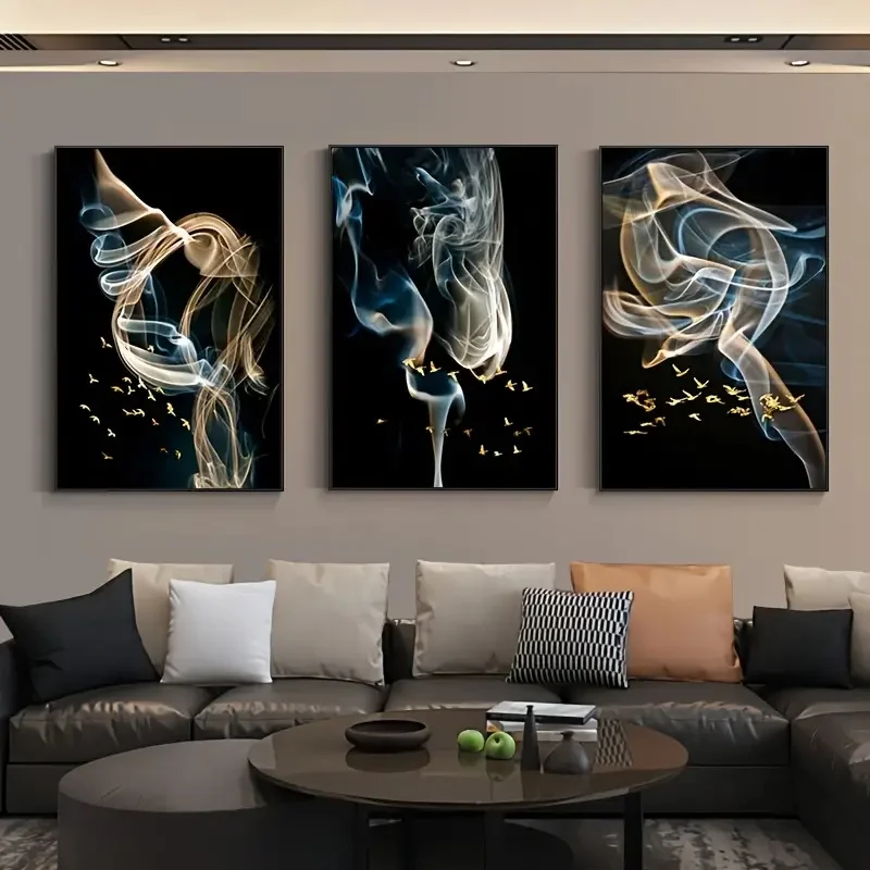 

Abstract blue Ribbon Golden Bird Art Canvas Painting Wall Art Posters Prints Wall Pictures for Living Room Home Cuadros Decor