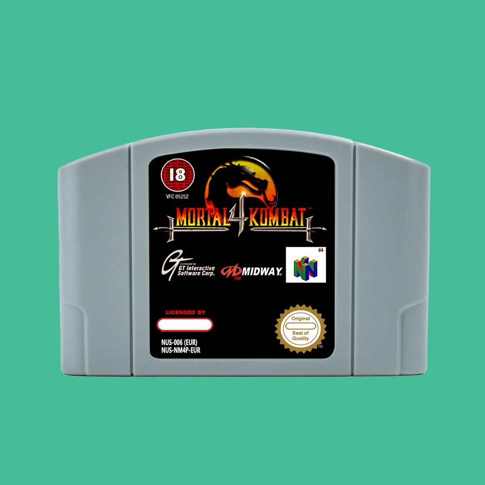 Cartucho de juego Mortal Kombat 4 de 64 bits, versión USA NTSC o versión EUR PAL para consolas N64