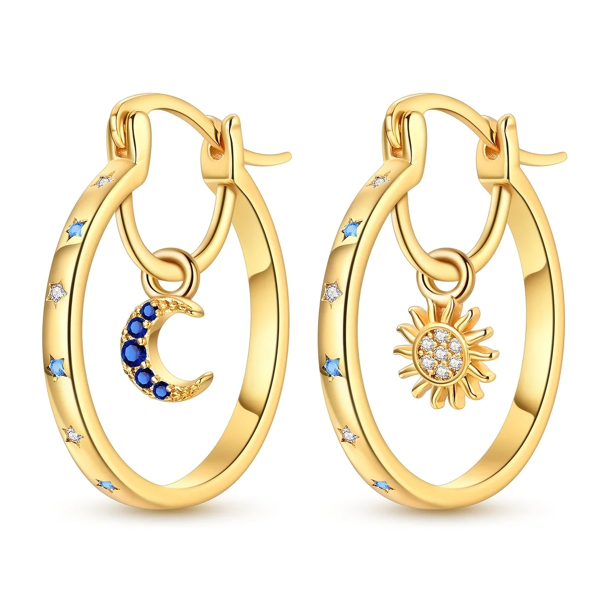 Elegant  Gold Sun & Moon Loop Earrings – Perfect for daily wear & Valentine's Day gifting. Ideal gift for her.