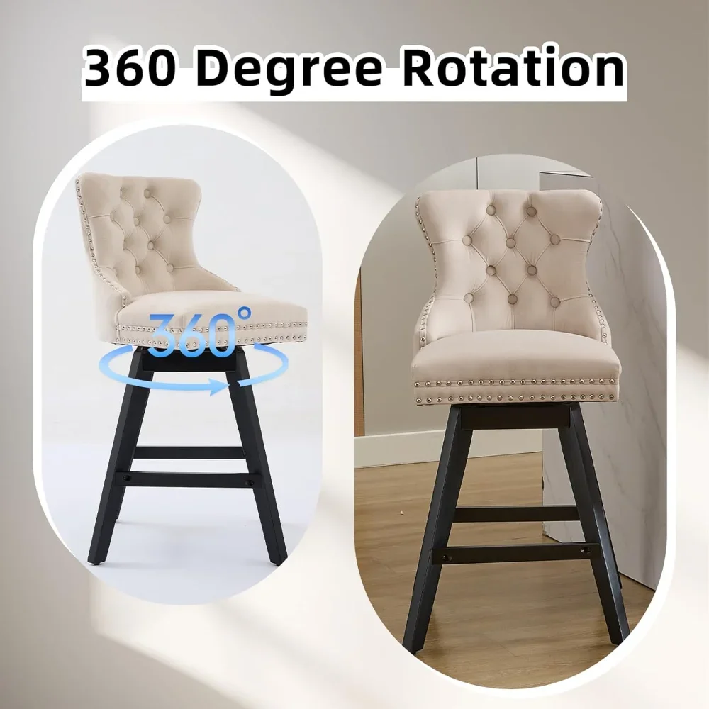 Moderne drehbare Barhocker, 2er-Set, gepolsterter Samt-Barhocker in Thekenhöhe mit Rückenlehne