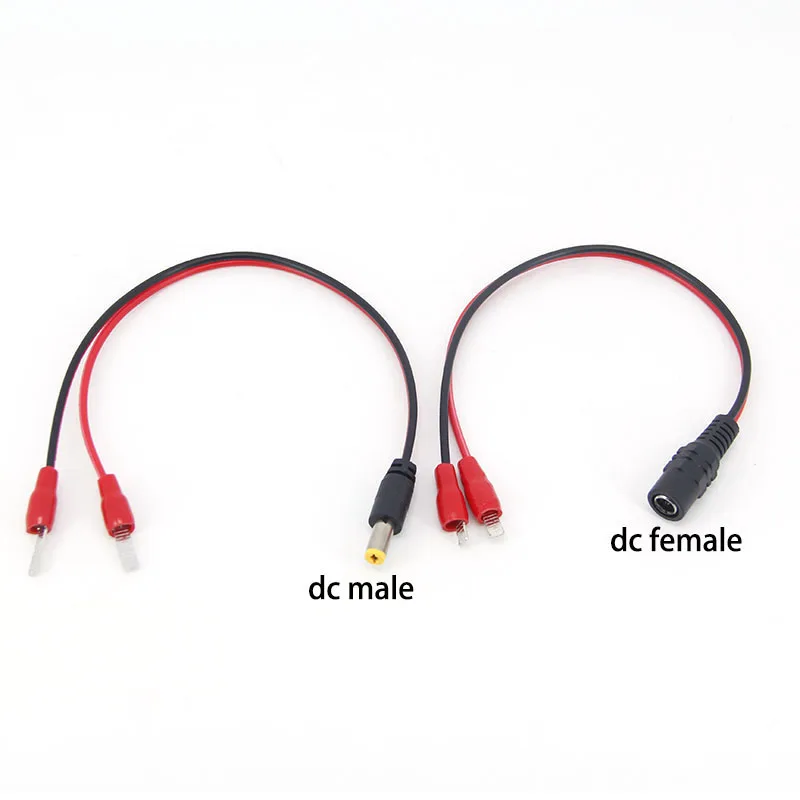 DC male DC female 5.5x2.1mm to dual 2 way Cold pressed Terminal end connector red black cable wire lead plug red black cord p1