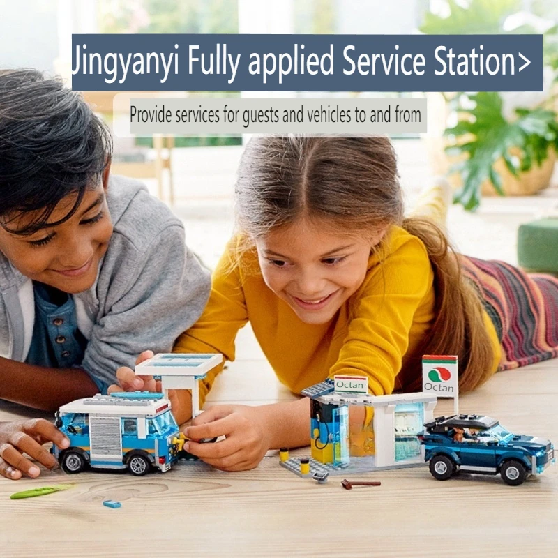 City Series Building Blocks Car Gas Station Car Repair Center Gas Station Children's Gift Assembly Boy Toy