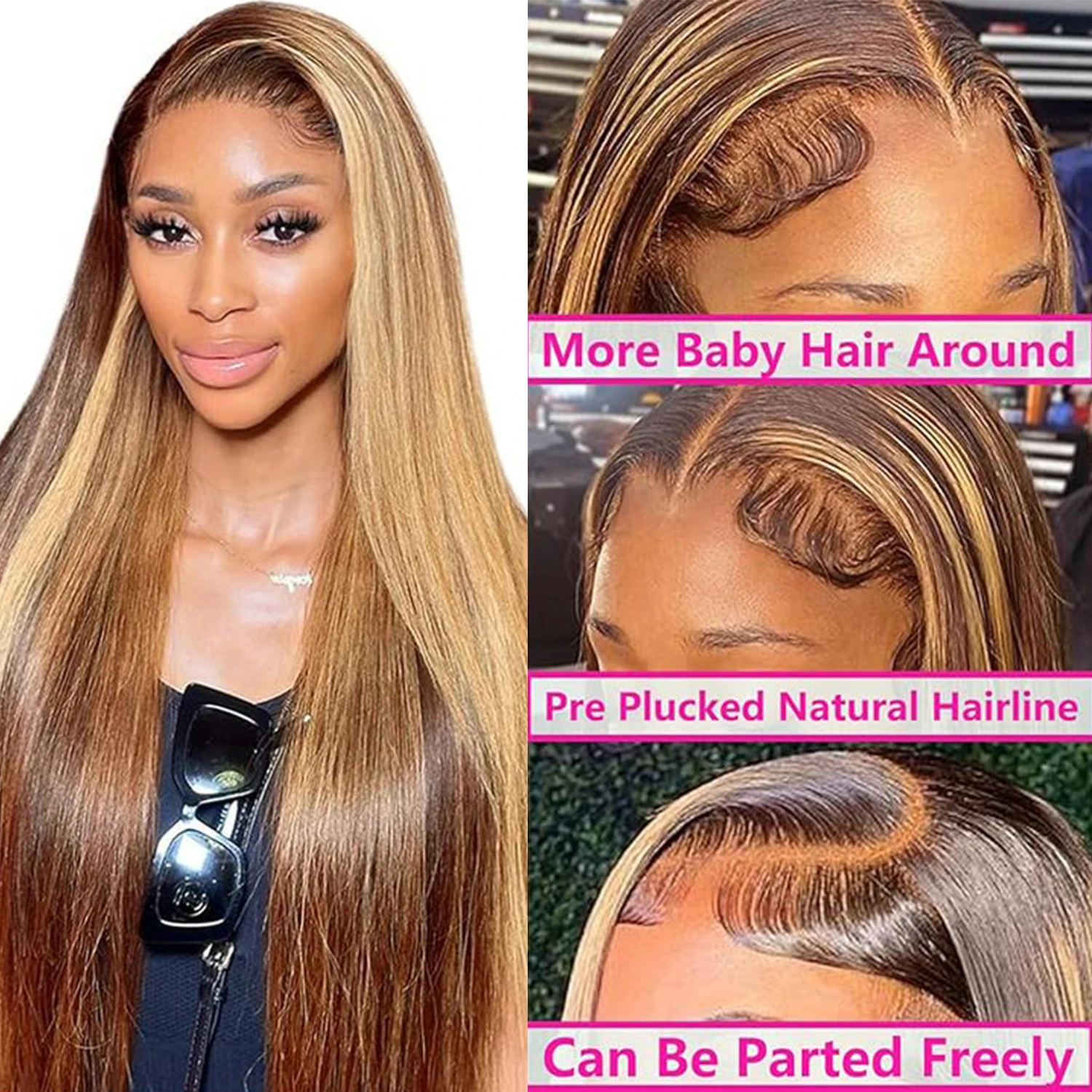 4/27 تسليط الضوء على شعر طبيعي مفرود باروكة 13x4 الدانتيل الشفاف الجبهة الباروكات شعر الإنسان 180 الكثافة خصلات الشعر المستعار الحقيقي للنساء الطبيعي