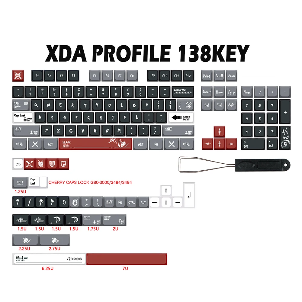 Imagem -06 - Deus da Guerra Keycap Pbt Xda Tintura Sublimação Keycaps para Rk61 Gk61 Gk64 68 84 980 Gmmkpro Teclado Mecânico Tampa 7u Divisão Barra de Espaço