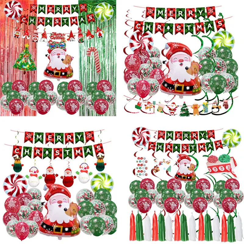 

Red Green Christmas Balloon Kit Merry Christmas Banner For DIY Christmas Window Background Decoration