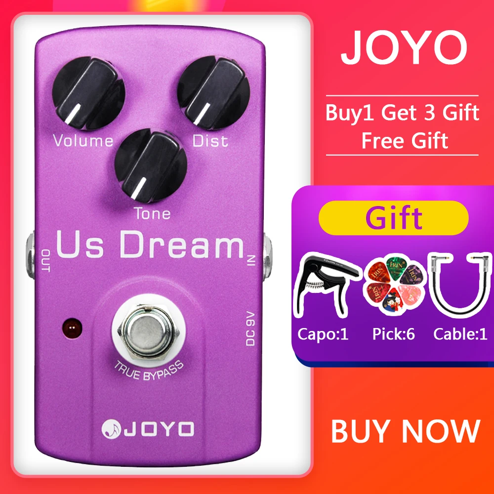 

JOYO педаль эффектов для электрогитары JF-34 US DREAM, педаль искажения с высоким коэффициентом усиления, имитация управляемой трубки, педаль с одним эффектом, истинное отключение