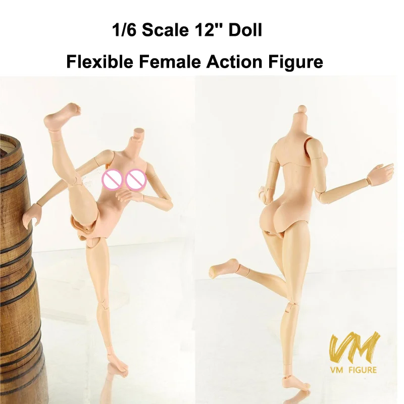 Na stanie 1/6 Figurka żeńska siedząca, jasna, z opaleną, żółtą skórą, średni rozmiar biustu, elastyczna, model figurki akcji pasujący do głowy KUMIK, zabawka.