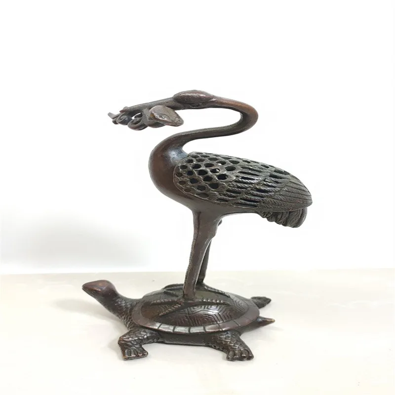 Brass and copper craftsmanship Copper Turtle and Crane Incense Burner Ornament Home Decoration Creative Gifts and Crafts