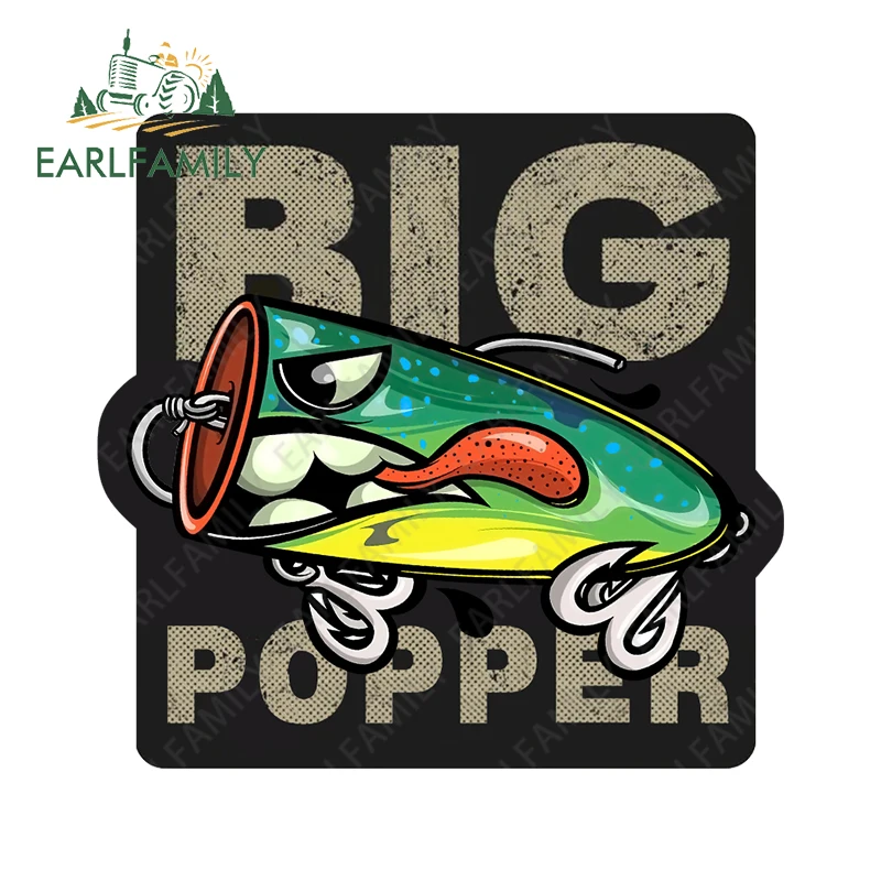 EARLFAMILY 13cm x 10.5cm Big Popper Fishing Lures Sticker for Tackle Box Toolbox Boat Decal Cartoon Popper King Car Stickers