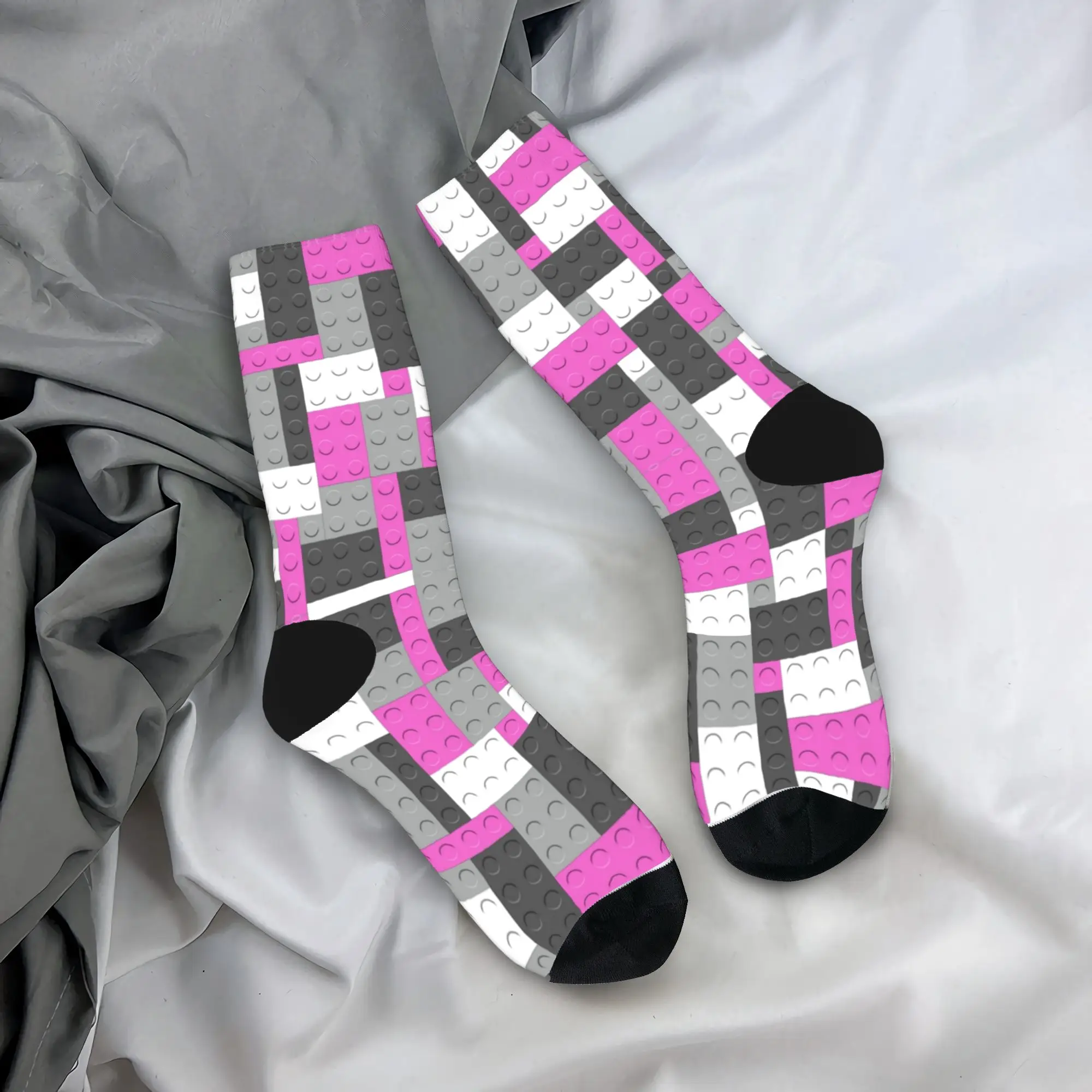 White Gray Pink Building Blocks Bricks Stockings Men Socks Medium Soft Novelty Socks Autumn Cycling Anti Sweat Design Socks Gift