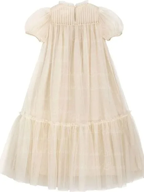 فستان فتاة الزهور من التول العاجي نصف كم متدرج لحفلات الزفاف وأعياد الميلاد والولائم وحفلات التواصل المقدس حسب الطلب #2