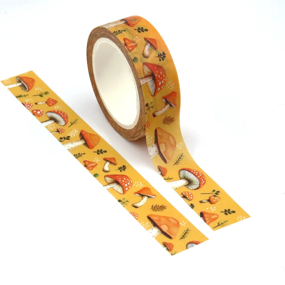 1PC 15mm x 10m seamless patterns with Autumn Mushroom Masking Adhesive Washi Tape stationery office supplies tape sticker