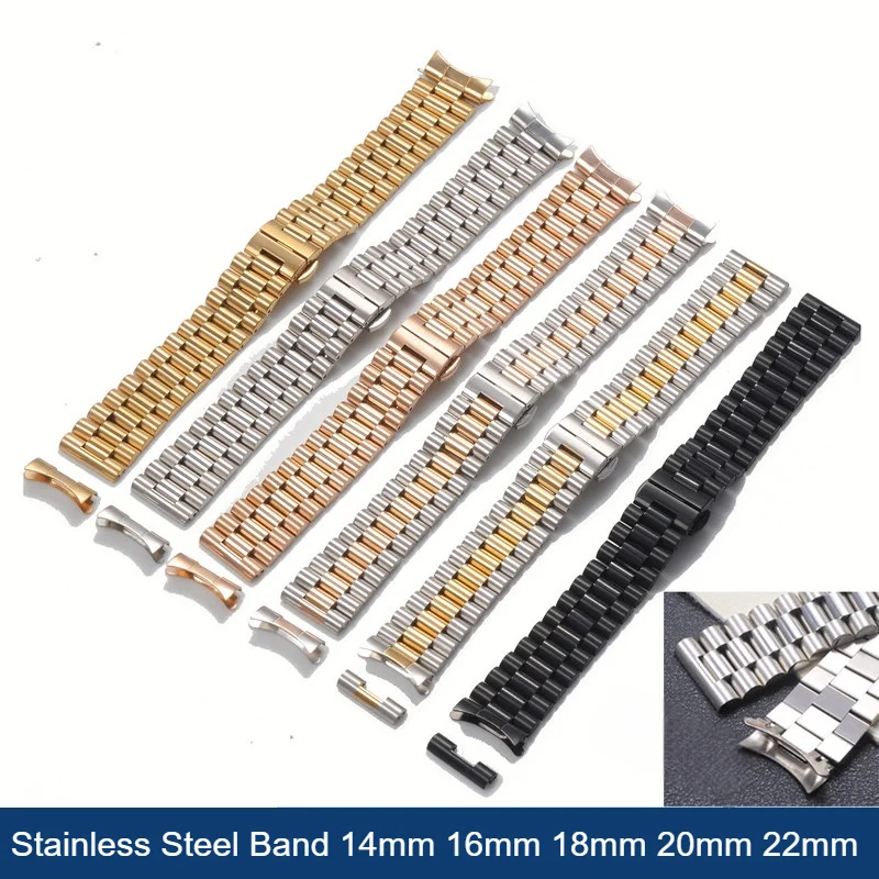 

Universal Solid Stainless Steel Watch Band 12mm 14mm 16mm 18mm 20mm 22mm Men's Women's Replacement metal strap Folding Buckle