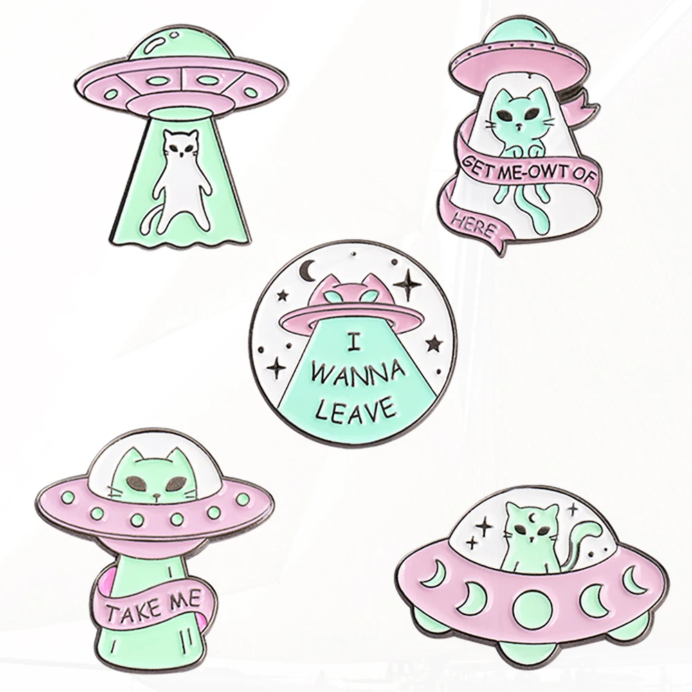 UFO Paint Accessories Backpack Pin Badge Lapel Pins Alloy Letter Pin Creative Cartoon Spaceship Alien