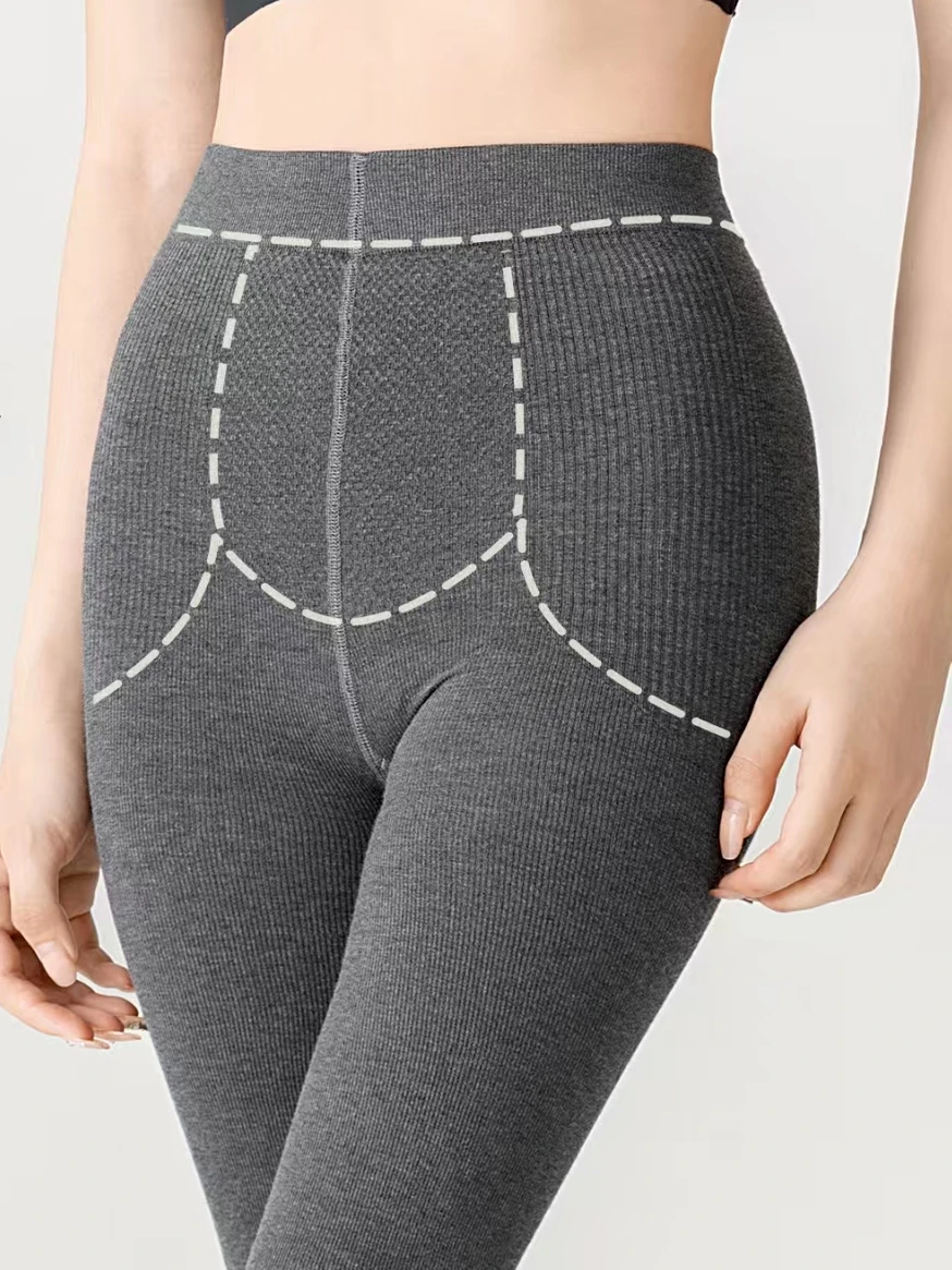 Women's Autumn Winter Black Comfortable Fleece Lined Tights for Commuting Spring And Fall Grey Plaid Base Layer Pants Socks