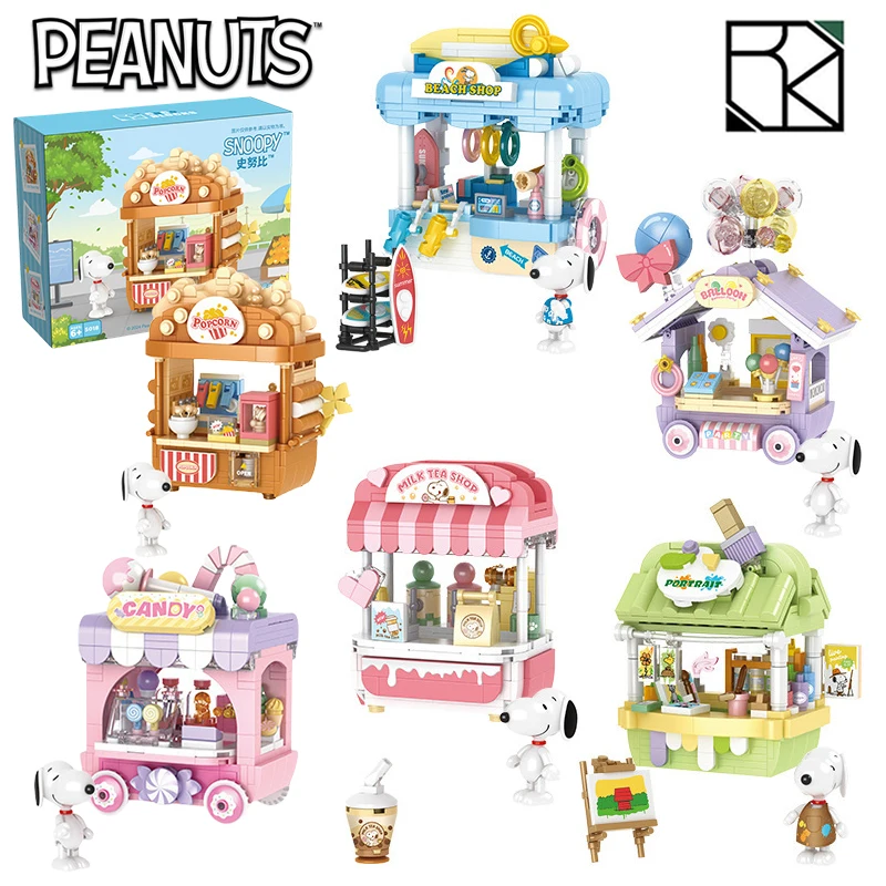 Genuine Peanuts Anime Snoopy Kawaii Model Building Blocks Creative Trendy Scene Assembled Blocks Educational Toys Gift