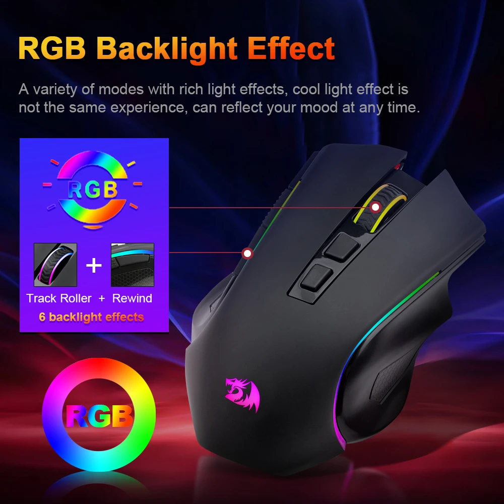 REDRAGON Griffin M602P-KS RGB USB 2.4G دعم لاسلكي بلوتوث ماوس ألعاب سلكي 4800 ديسيبل متوحد الخواص للاعبين الفئران الكمبيوتر الكمبيوتر المحمول