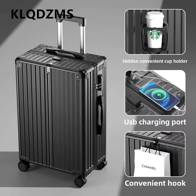 KLQDZMS USB ชาร์จกระเป๋าเดินทาง 20 "22" 24 "26 นิ้ว PC Zipper Boarding Case ผู้ชายรถเข็น Multi-Functional Cabin กระเป๋าเดินทาง