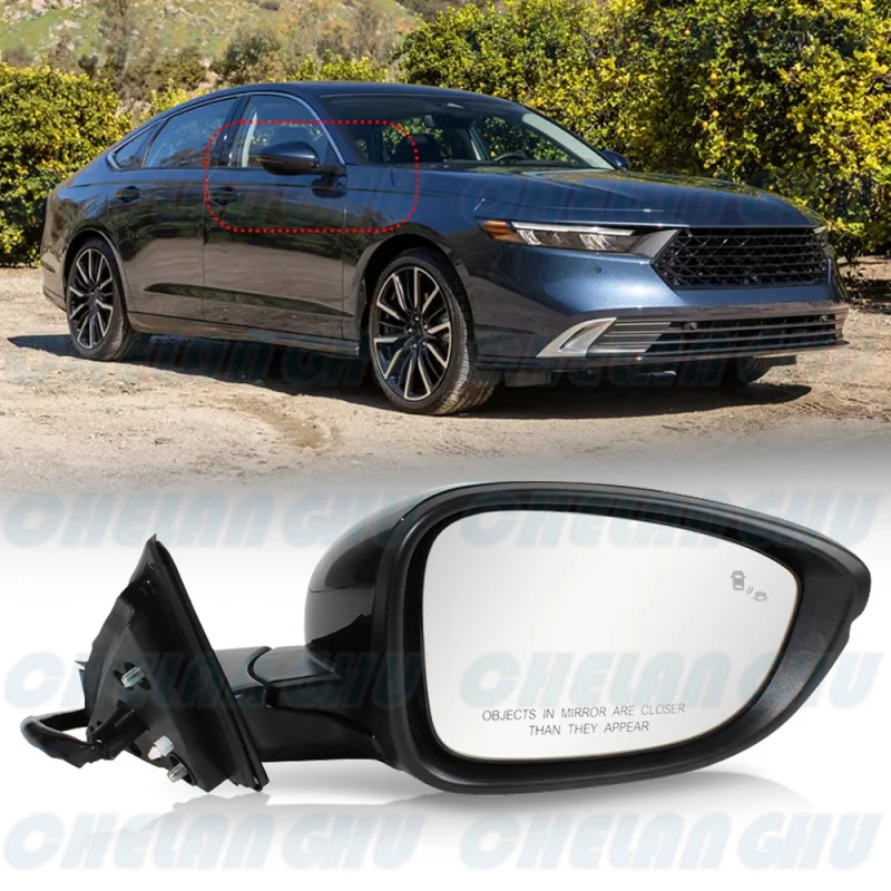 For Honda Accord 2023 2024 Right Side 8 Pins Black Painted Heated Electric Adjust Power Fold Blind Spot Mirror Assembly