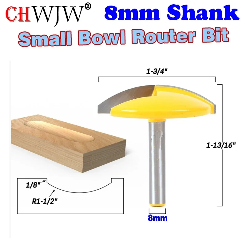 

1PC 8mm Shank Small Bowl Router Bit - 1-1/2" Radius - 1-3/4" Wide door knife Woodworking cutter - ChWJW 16170m