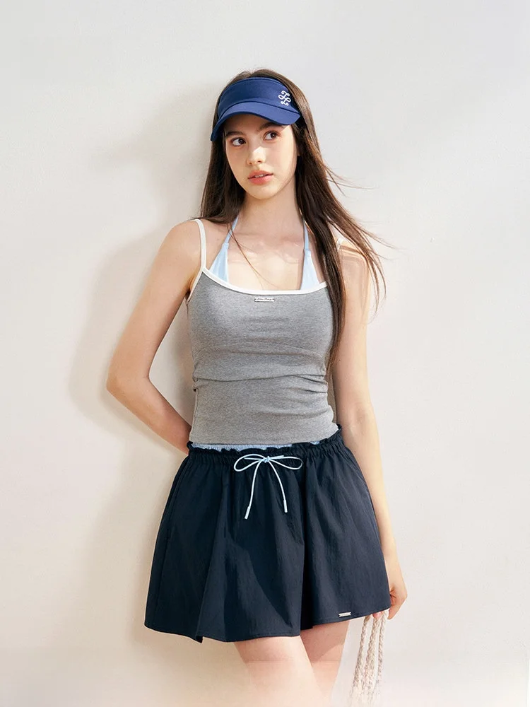 

Топ Color Blo ter Ne Piece с плетеными бретелями, облегающий, Liilou Mengzi, из хлопковой смеси, эластичный, тонкий, короткий, C...