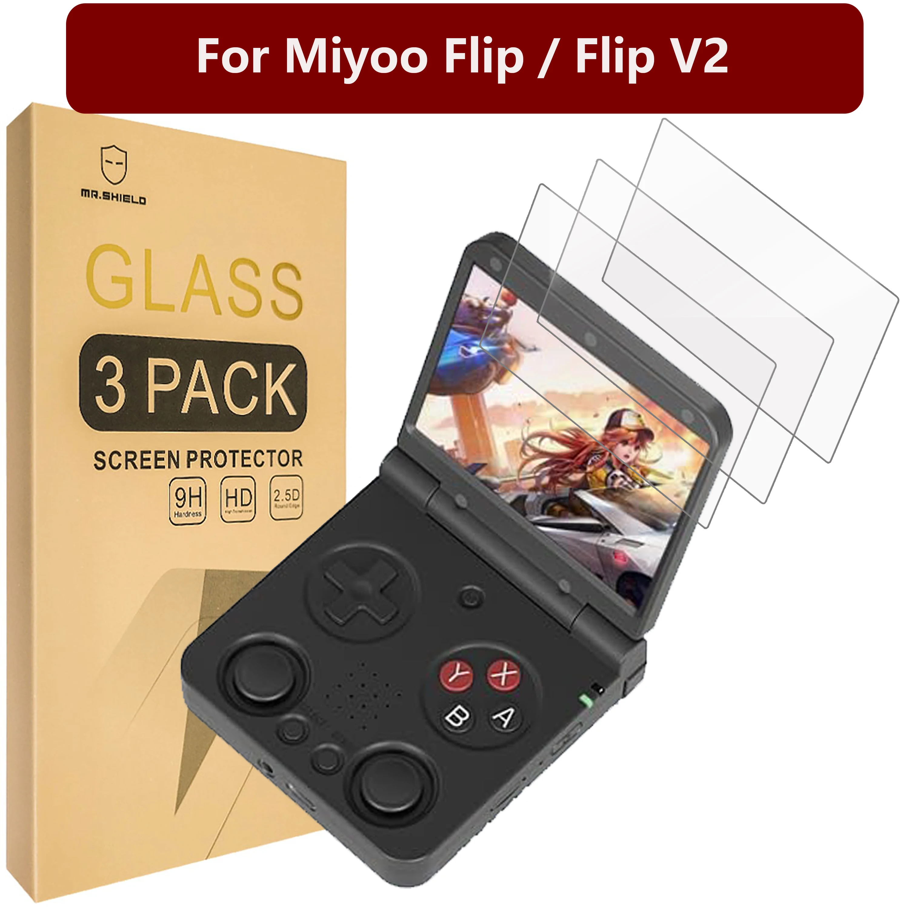 

Mr.Shield Screen Protector compatible with Miyoo Flip/Flip V2 [Tempered Glass] [3-PACK] [Japan Glass with 9H Hardness]