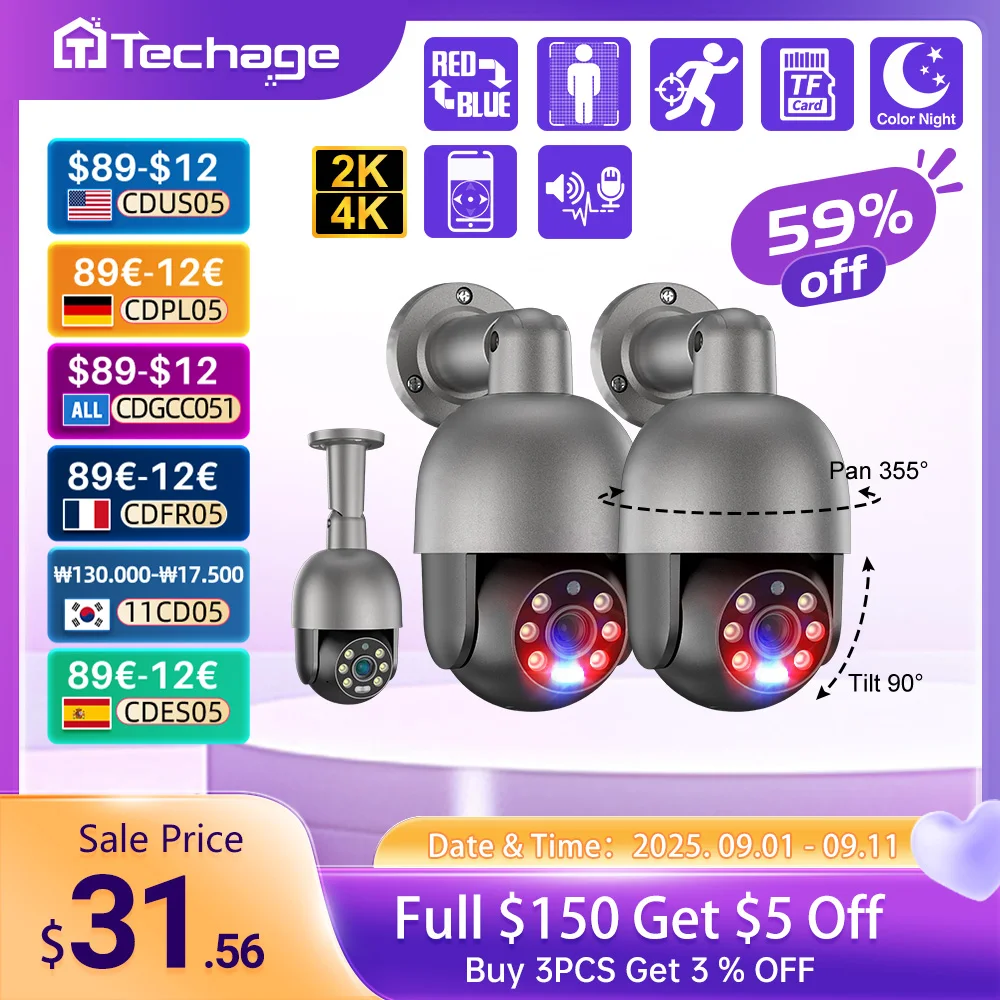 

Techage UHD 5MP 8MP 4K Сетевая камера Red Blu - ray Сигнал тревоги Обнаружение человеческого тела PoE Security Suite Камера