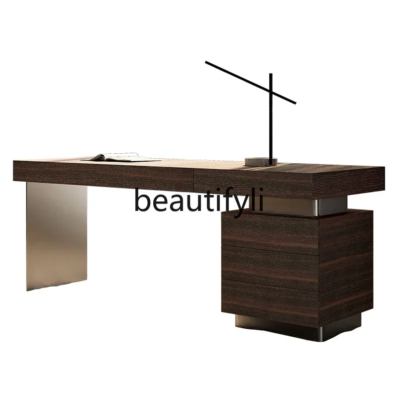 

Italian minimalist desk smoky color light luxury high-end study designer computer desk writing desk
