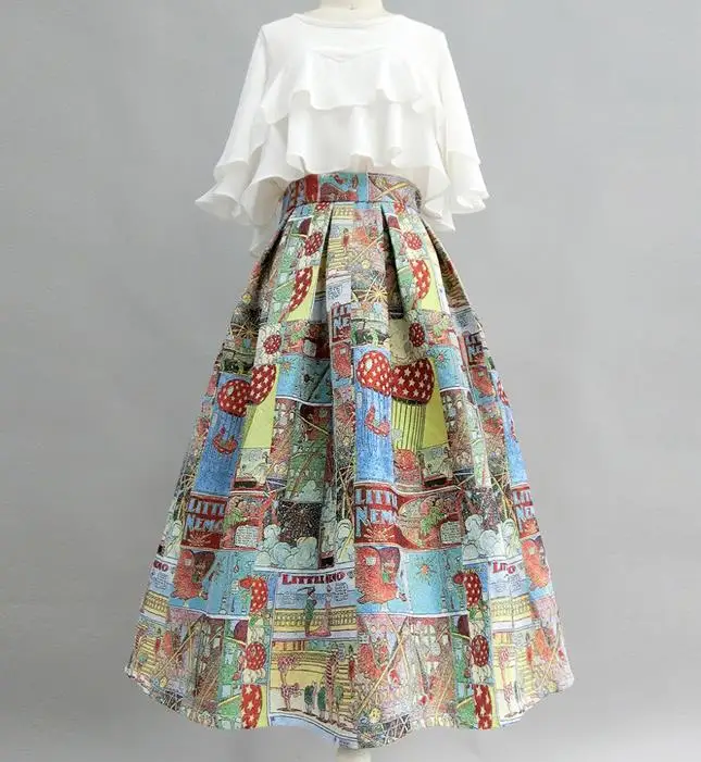 New spring jacquard colorful embroidered tutu skirt Hepburn skirt women's high waist long skirt