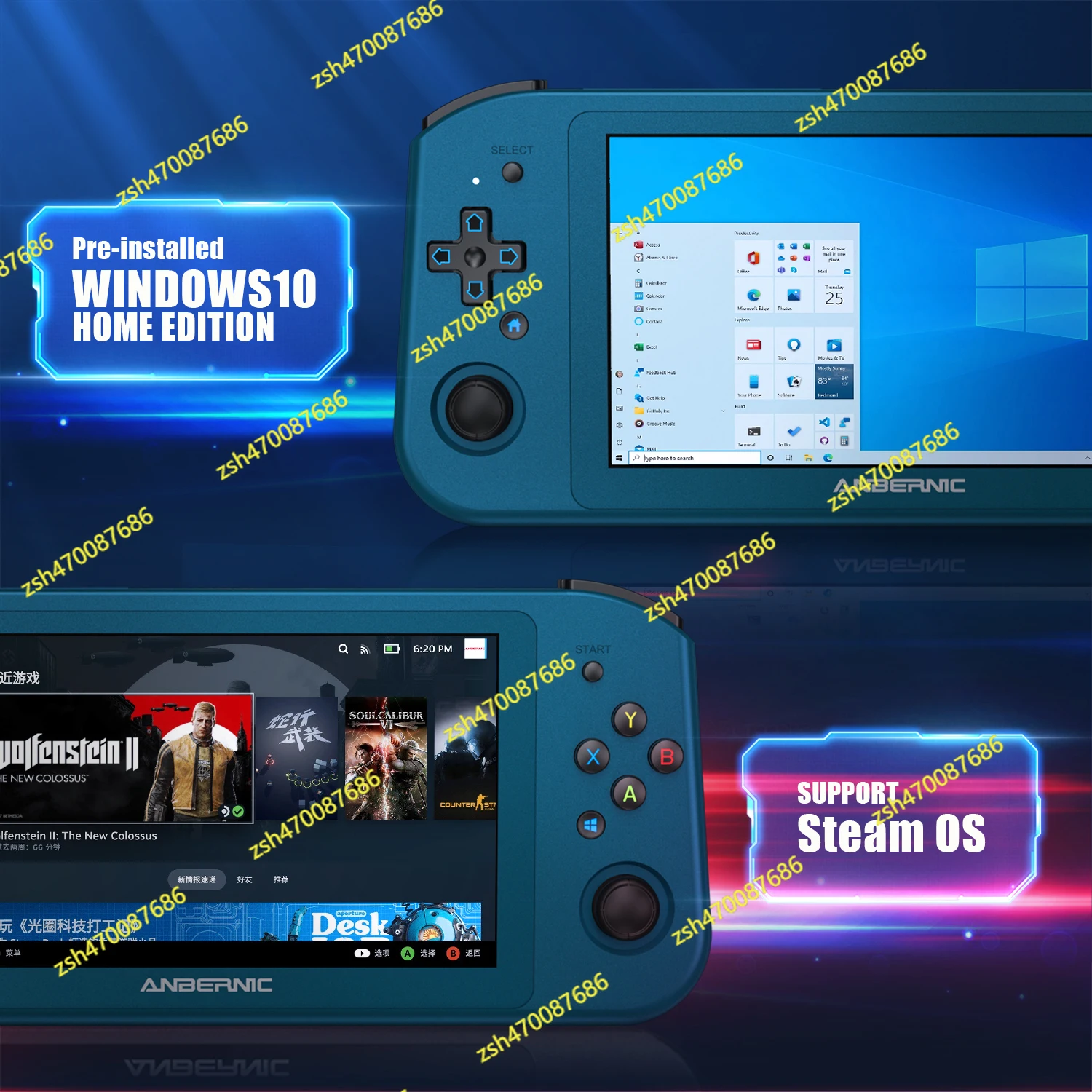 أزرق 1 تيرابايت + 16 جيجابايت وحدة تحكم ريترو محمولة كمبيوتر صغير للألعاب SteamOS WIN10 Batocera 5.94 بوصة مشغل ألعاب محمول