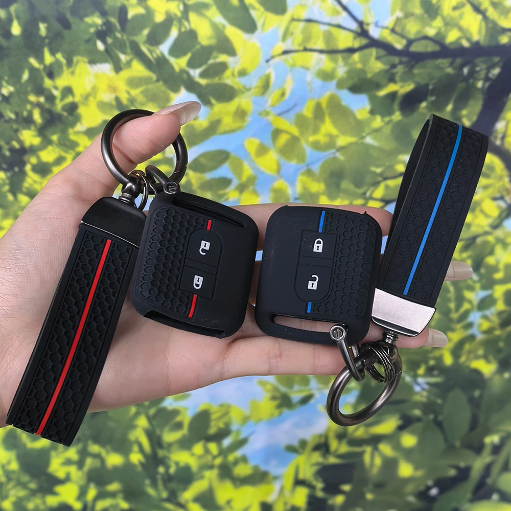 Honeycomb Grain Key Fob Cover With Keychain For Nissan Micra K12 Note Navara Qashqai J10 Primera Almera Sunny X-Trail