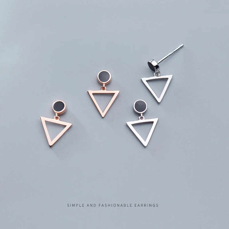 MODIAN Geometric Triangle Dangle Earring for Women 925 Sterling Silver Simple Black Round Drop Earring Fine Jewelry Girl Gift image 4