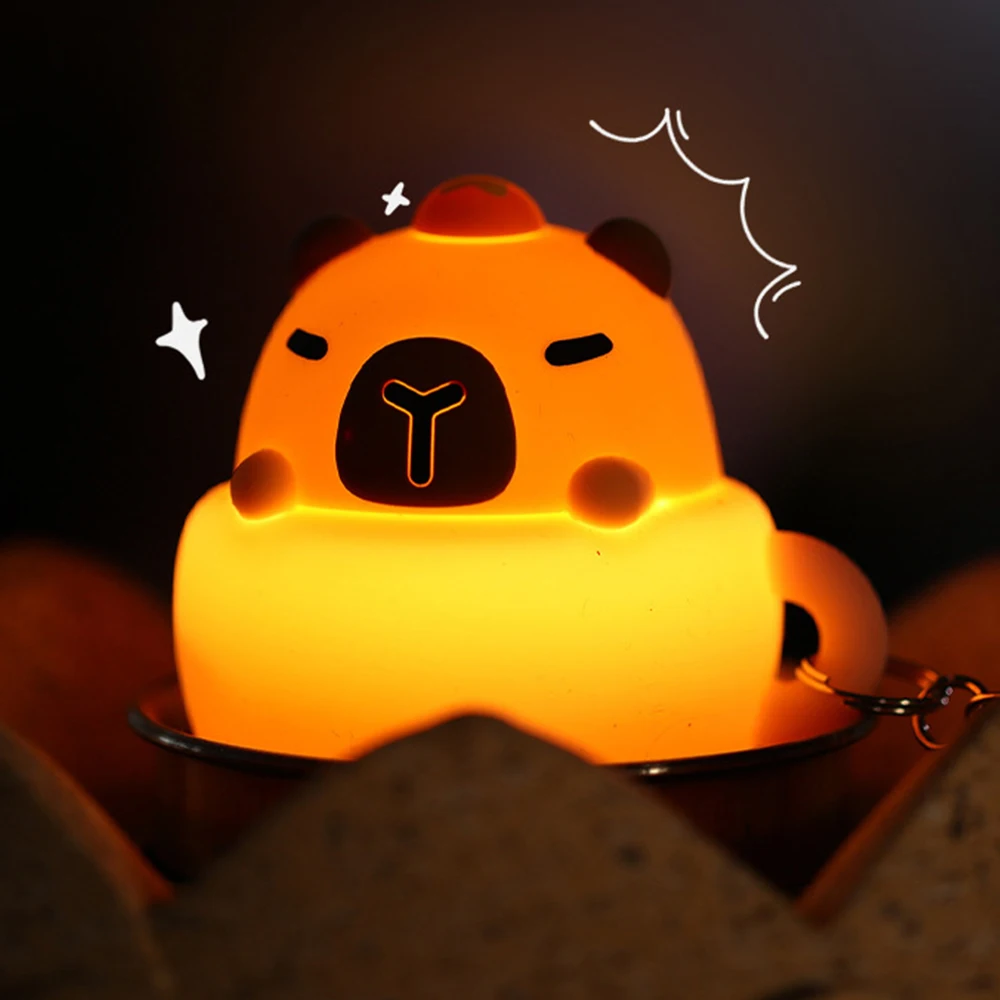 Capybara Night Light Portable Key Chain LED Silicone Soft Warm Light 3Level Dimmig Capybara Backpack Decoration Cute Compact USB