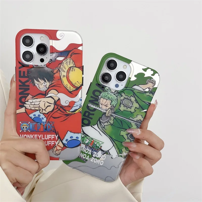 Cute Anime O-One Piece Pattern Phone Case For iPhone 15 14 11 12 13 Pro Max Cartoon Luffy Zoro IMD Silicone Shockproof Cover