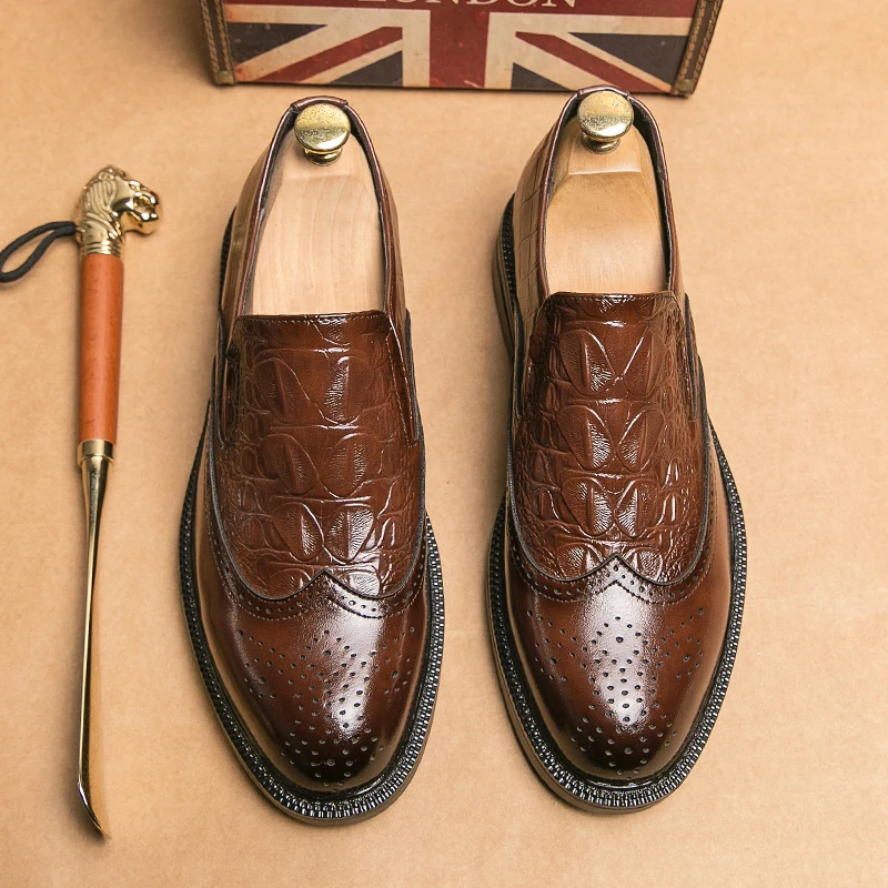 

Men's Shoes Loafers Dress Man British Casual Single Leather Small Square Toe Mens Genuine Shoe Formal Black Elegant Good Quality