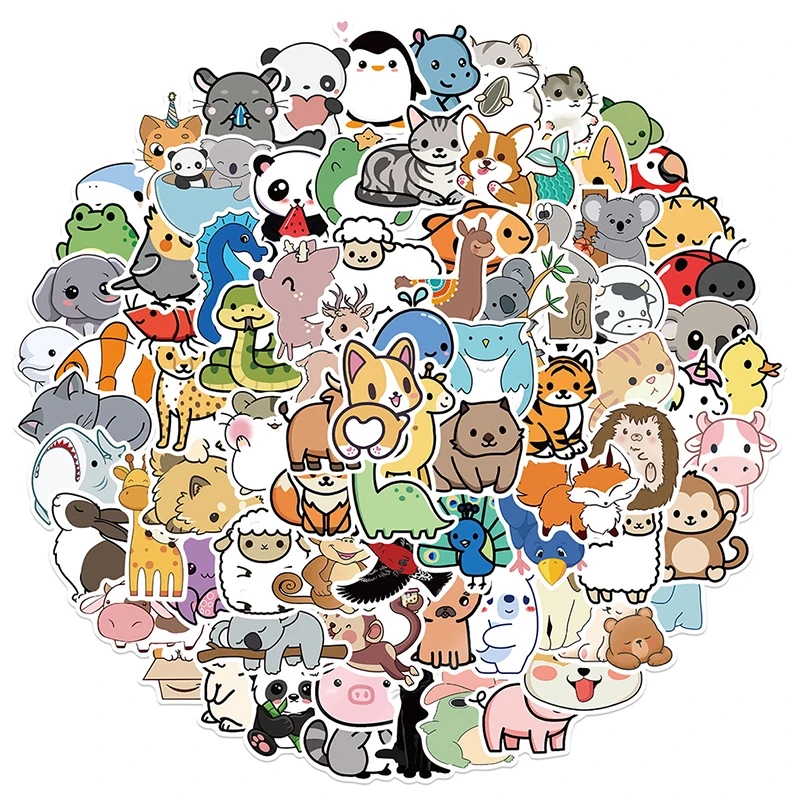 100PCS Mix Cute Anime Animal Stickers Car Motorcycle Travel Luggage Phone Laptop