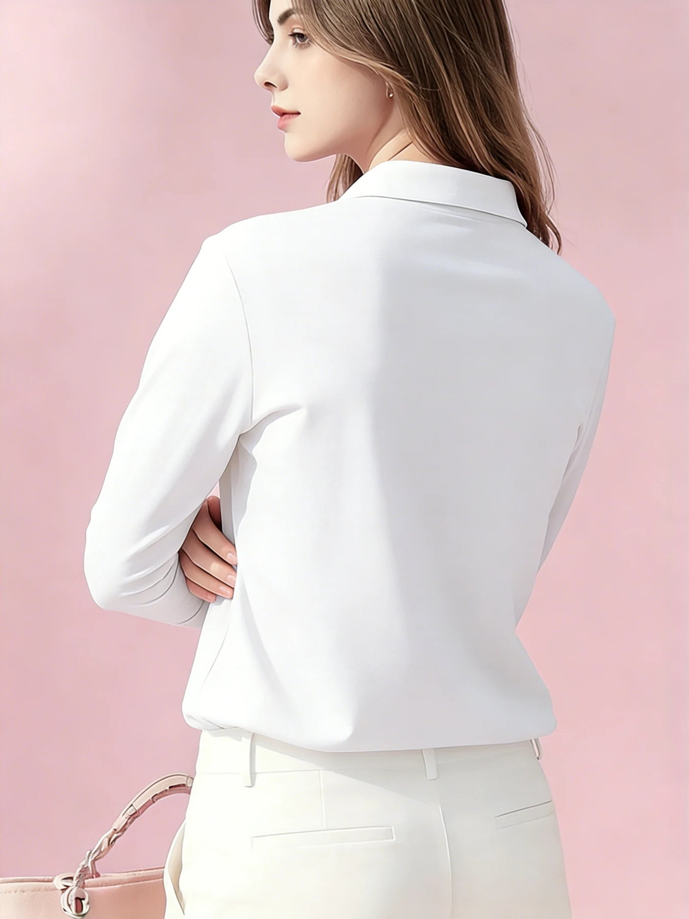 Damen Langarm-Poloshirt Orange Schmetterling-Motiv Weißer Umriss Modisch Lässige Passform Stoff Alltäglich Casual Büro Damen-Oberteil