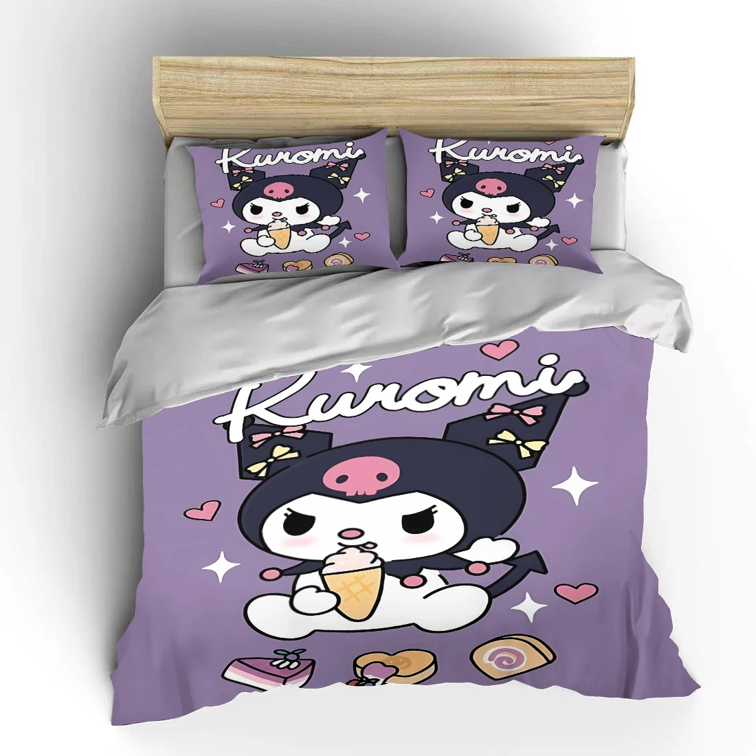 

Japanese Kuromi Bedding Set Sanrio Children 3 Piece Set King Size Bed Set US Twin Adult Bed Cover Bedroom Quilt Duvet Gift