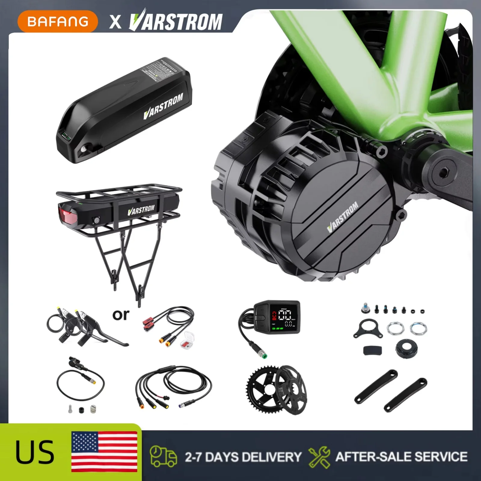 Varstrom 750W 48V Mid Motor Kits Torque Sensor Drive VSM01 eBike Engine Electric Bicycle Conversion Kit with Lithium Battery 20Ah 30A BMS Lower tube / Rear Rack Install