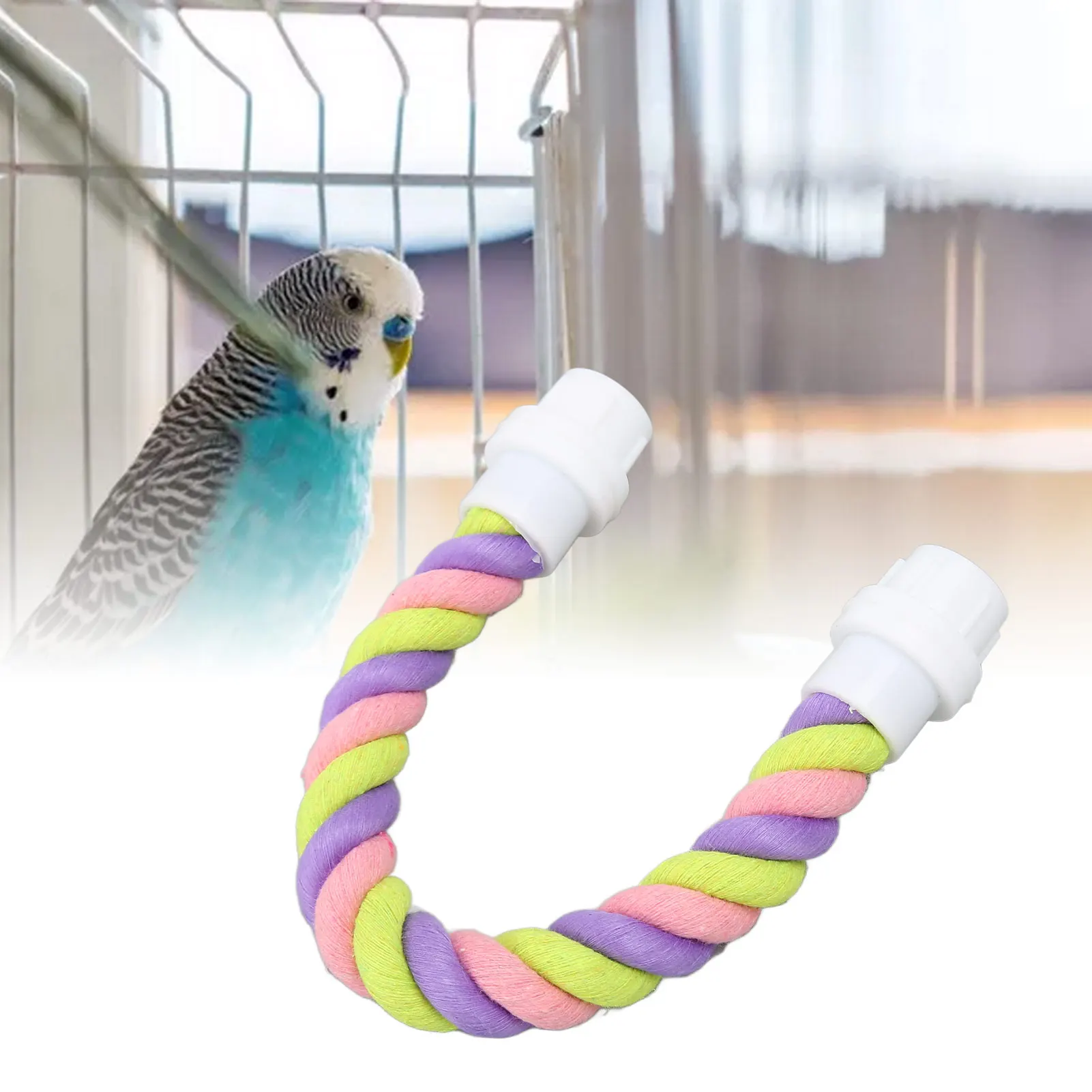 

Bird Rope Perch Colorful Bendable Safe Cotton Rope Parrot Stand Toy For Cockatiels Lovebirds Budgies