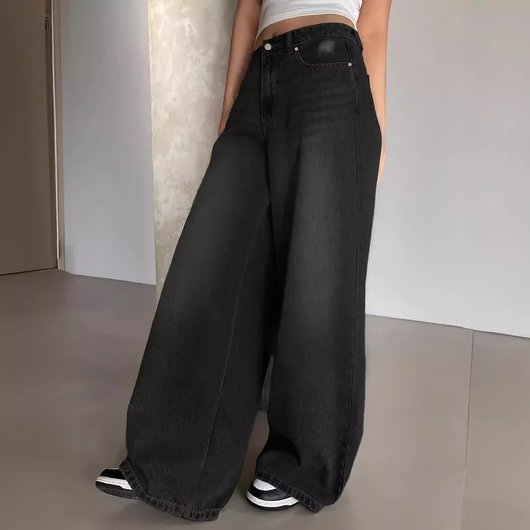 Calças de brim femininas calças jeans perna larga calça longa casual solta cintura alta streetwear elegante maxi calças retas jeans de cintura alta