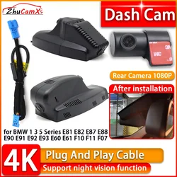 Wiifi 4K Dash Cam for BMW 1 3 5 Series E81 E82 E87 E88 E90 E91 E92 E93 E60 E61 F10 F11 F07 DVR Front Rear Camera Plug and Play