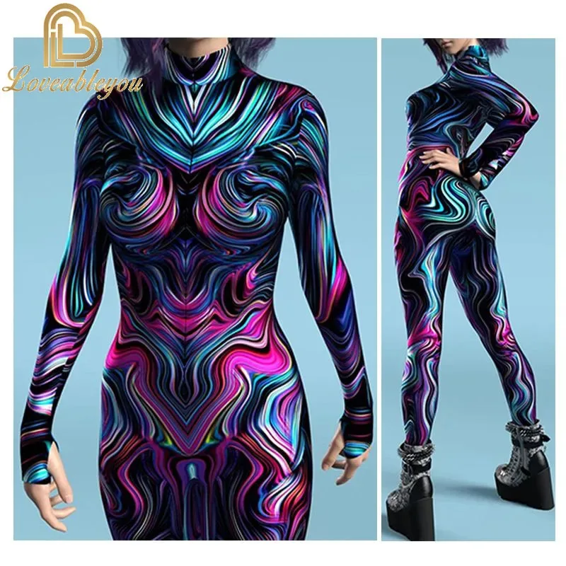 คอสเพลย์เครื่องแต่งกายหญิงผู้หญิงเซ็กซี่บอดี้สูท Crazy กระดูกสีดําฮาโลวีนชุดผู้ใหญ่เอวสูงกีฬา Jumpsuit