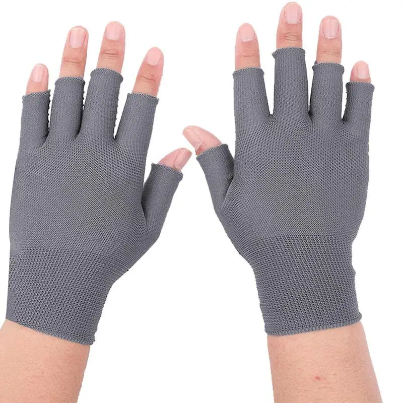 

Compression Gloves For Carpal Tunnel Fingerless Unisex Thickened Gloves For Typing Compression Support Wrap Gray Palm Grips