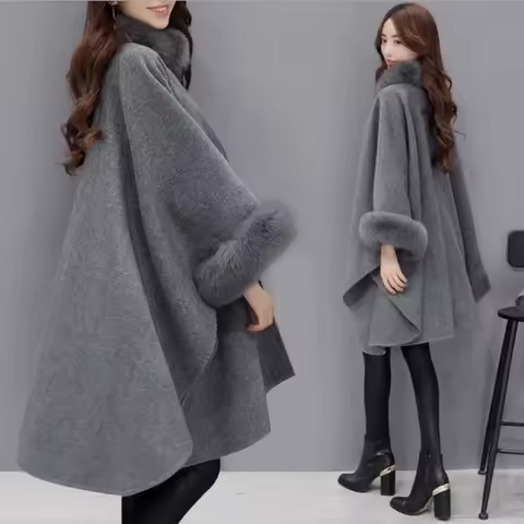 Winter Coat Women Poncho Feminino Girl Black Wool Trench Coat Plus Size Cloak Poncho Feminino Inverno Women Clothes 2022