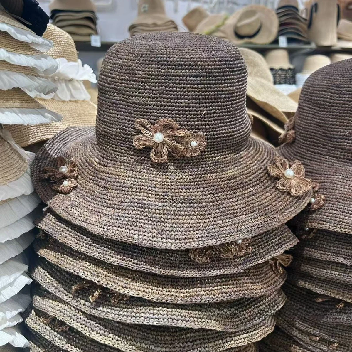 retro-high-end-laffey-straw-hat-fisherman's-cap-women's-summer-uv-protection-outdoor-travel-versatile-beach-hat-floral-3d-design