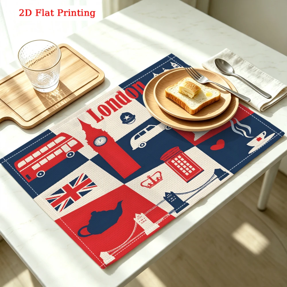 2Pcs London Theme Placemat Red Blue White British Icons Table Mat For Dining Kitchen Home Decor Food Protection 30X40Cm