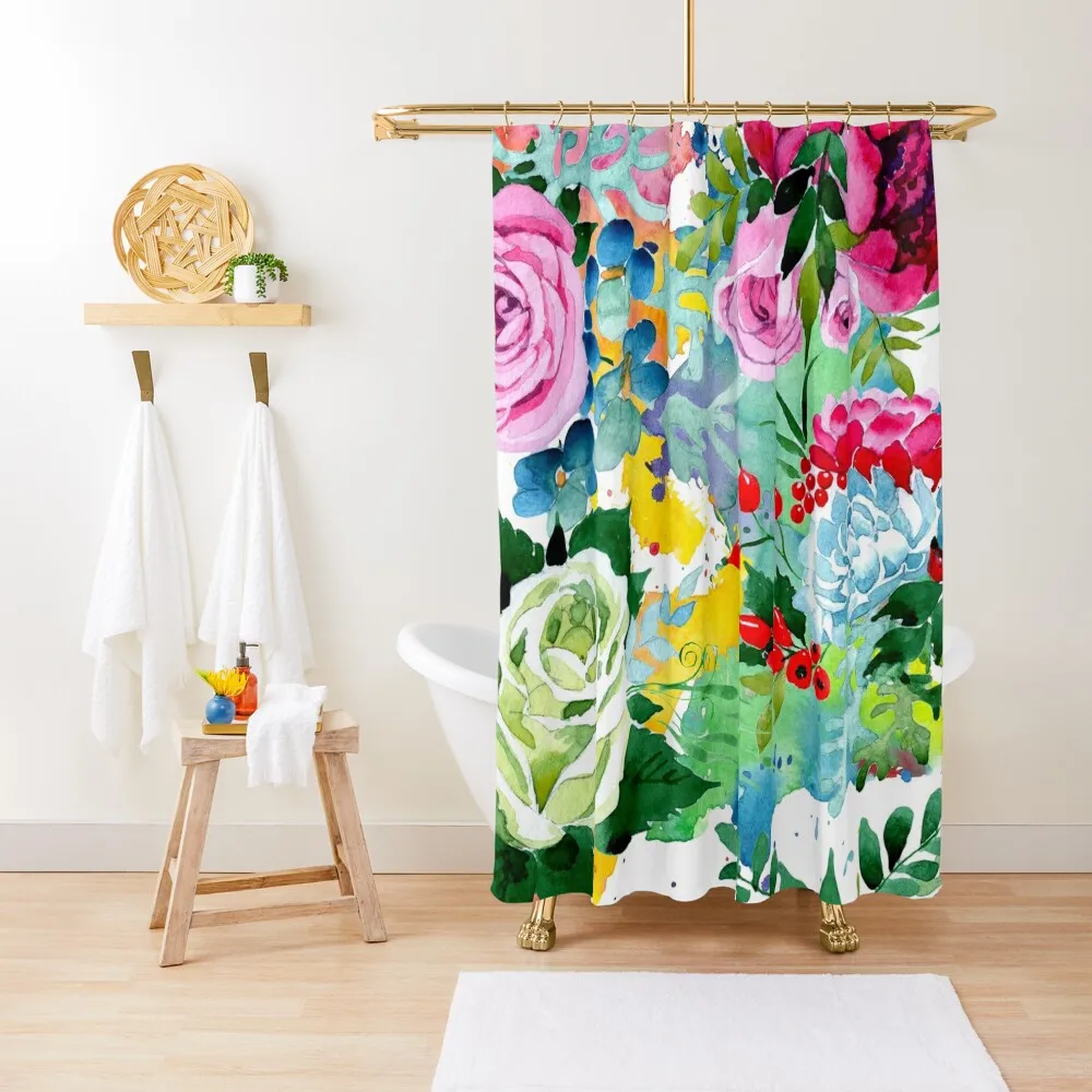 

Contemporary Watercolor Floral Sophisticated Graphic Art Print Shower Curtain Shower Set For Bathroom Curtain