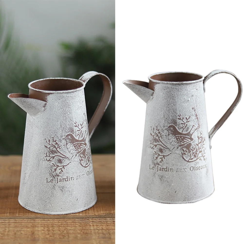 

Decor Rustic Flower Vase Fiestaware Vintage French Pot Plant Garden Tin Bucket Arrangement Wedding